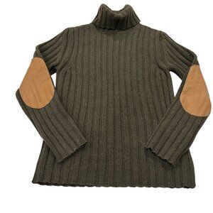 Burberry Rib Knit Turtleneck Leather Elbow, Olive, M